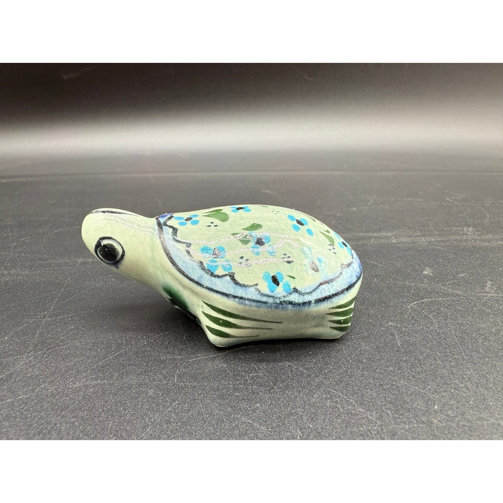 Vintage Tonala Mexico Turtle Figurine Signed MG Hand-Painted Folk‎ Art Ceramic